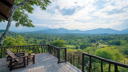 Fototapeta premium A scenic viewpoint over Khao Yai National Park, offering panoramic views of the park forests and mountains.