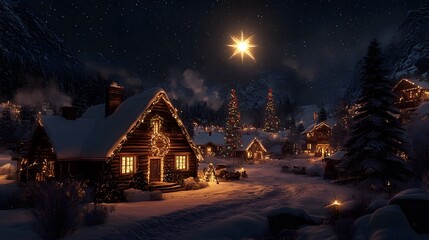 Cozy Christmas Cabin in a Snowy Village