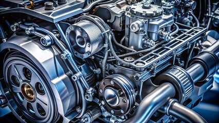 Obraz premium Detailed view of an open car engine showcasing vacuum assisted brakes and automotive components