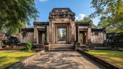 The grand entrance of Phimai Historical Park, showcasing ancient Khmer architecture.
