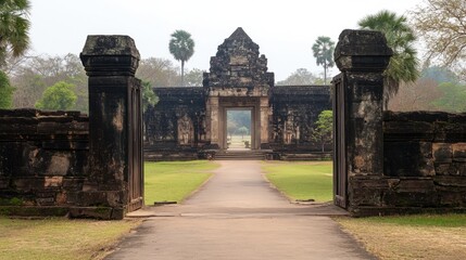 Fototapeta premium The grand entrance of Phimai Historical Park, showcasing ancient Khmer architecture.