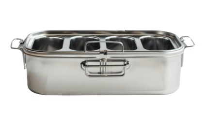 Stainless lunch box on white background