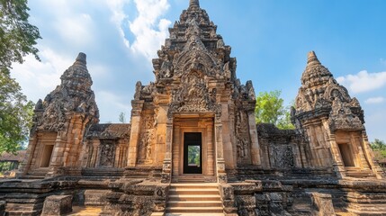 Naklejka premium The impressive details of stone carvings at the entrance of Phanom Rung Historical Park.