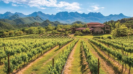 The lush vineyards at GranMonte Vineyard and Winery, with scenic views of the surrounding mountains.