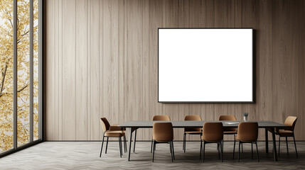 Blank poster mockup on the wall of a modern office interior.