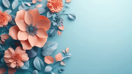  Colorful 3D flowers on a blue background. © Vanchlerm