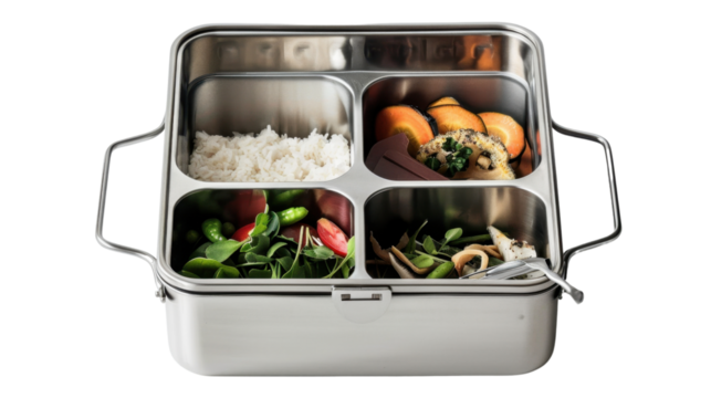 Stainless lunch box on white background