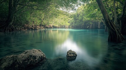 Obraz premium The peaceful waters of Erawan National Park, inviting visitors for a refreshing swim.