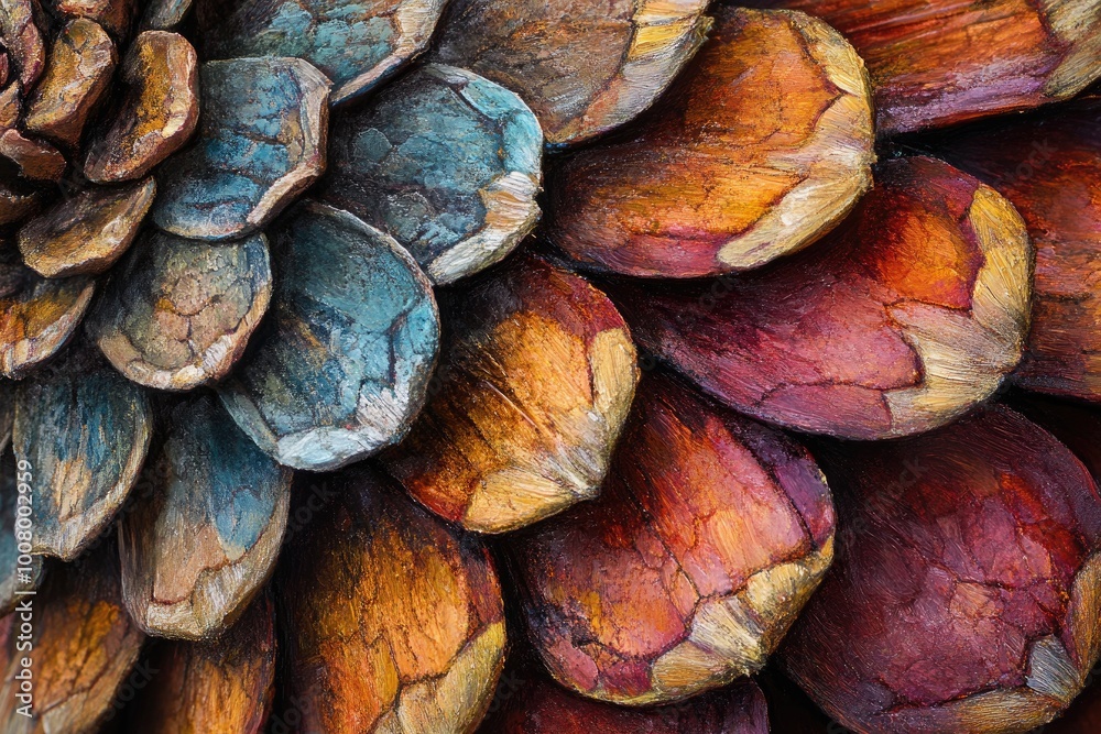 Poster Close-up of a Painted Pine Cone with Colorful Scales