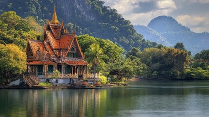 Fototapeta premium The stunning architecture of Wat Ban Tham, a hidden gem in Kanchanaburi.