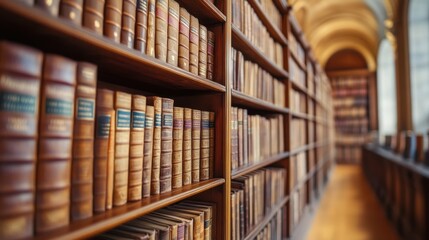 Bookshelves filled with books in a large library creating a peaceful and scholarly atmosphere perfect for study and reflection