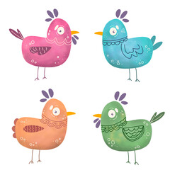 cute cartoon character birds colorful drawing