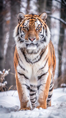 siberian tiger in snow. tiger, animal, cat, wildlife, wild, feline, siberian, predator, nature, zoo, big, mammal, carnivore, stripes, head, amur, striped, fur, portrait, dangerous, tigris, eyes, safar
