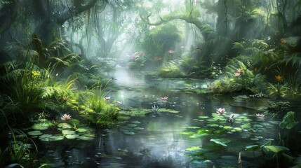 Tranquil Pond in a Lush Jungle
