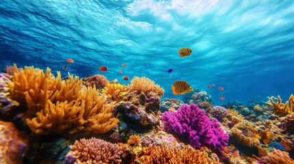 Naklejka premium The vibrant coral reefs around Coral Island, perfect for snorkeling and diving.