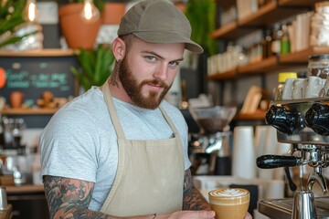 A Barista Holding a Cup of Latte Art in a Coffee Shop