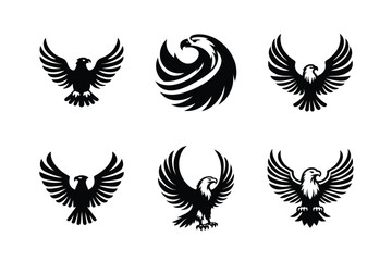 Eagle icon set vector illustration. Eagle silhouette white background.