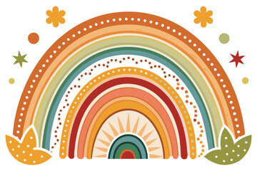 Cute Cartoon Hand-Drawn Rainbow Stickers for Kids &ndash; Cloud, Sun & Heart Vector Set.