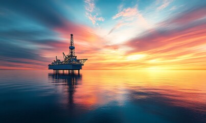 Obraz premium Oil Rig at Sunset on the Ocean