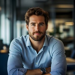 Obraz premium Confident Male Financial Analyst with Thoughtful Expression Looking at in Office Environment