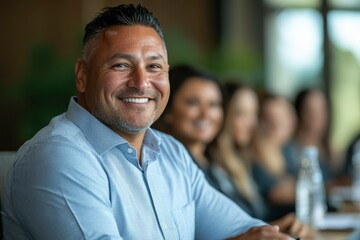 Fototapeta premium Portrait of a Smiling Man with a Group of People in the Background