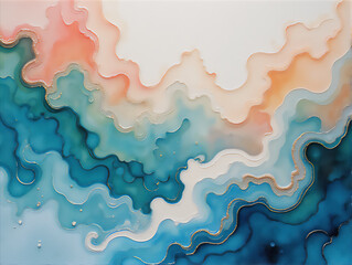 波と雲をイメージさせる柔らかい色彩の背景素材 
 Soft colored background with waves and clouds