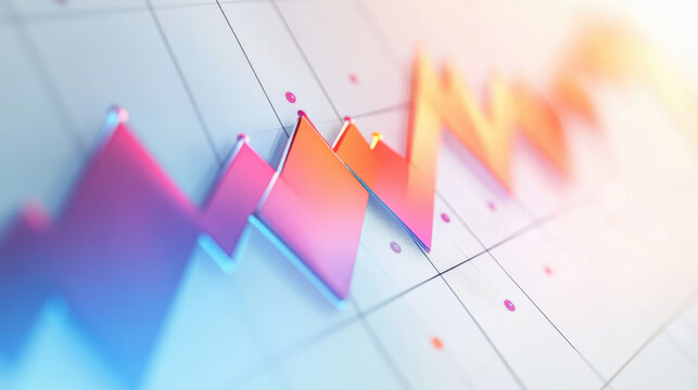 Colorful 3D bar graphs with data charts, representing business analytics, statistics, financial growth, and market analysis.