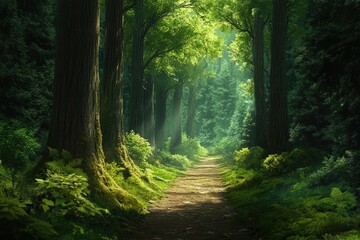 A Sunlit Path Through a Dense Forest