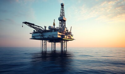Obraz premium Oil Rig at Sunset on the Open Sea