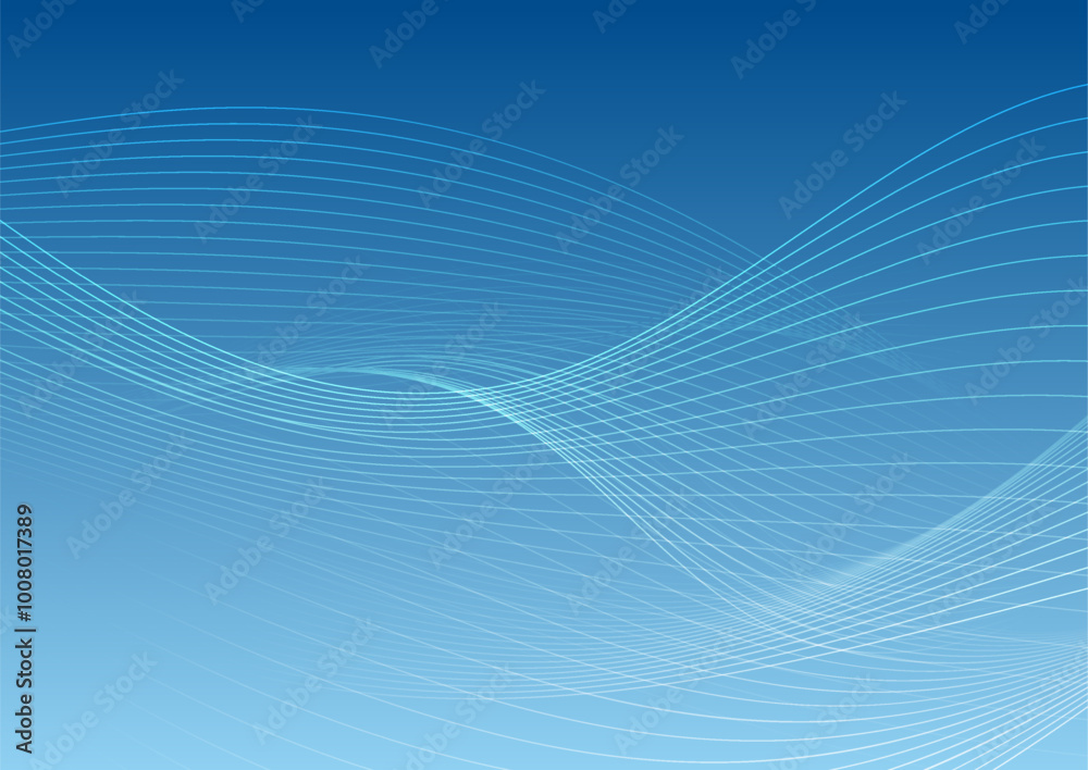 Poster blue minimal wavy lines abstract corporate bright background. vector digital flowing art design