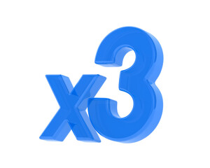 Blue x3 symbol on white background. Isolated 3d illustration