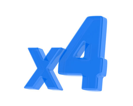 Blue x4 symbol on white background. Isolated 3d illustration