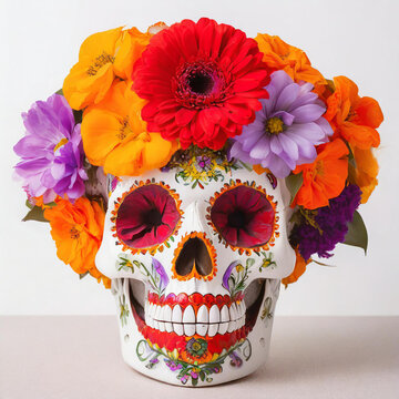 Cabeza de Katrina. Retrato de Calavera tatuada para el día de los muertos