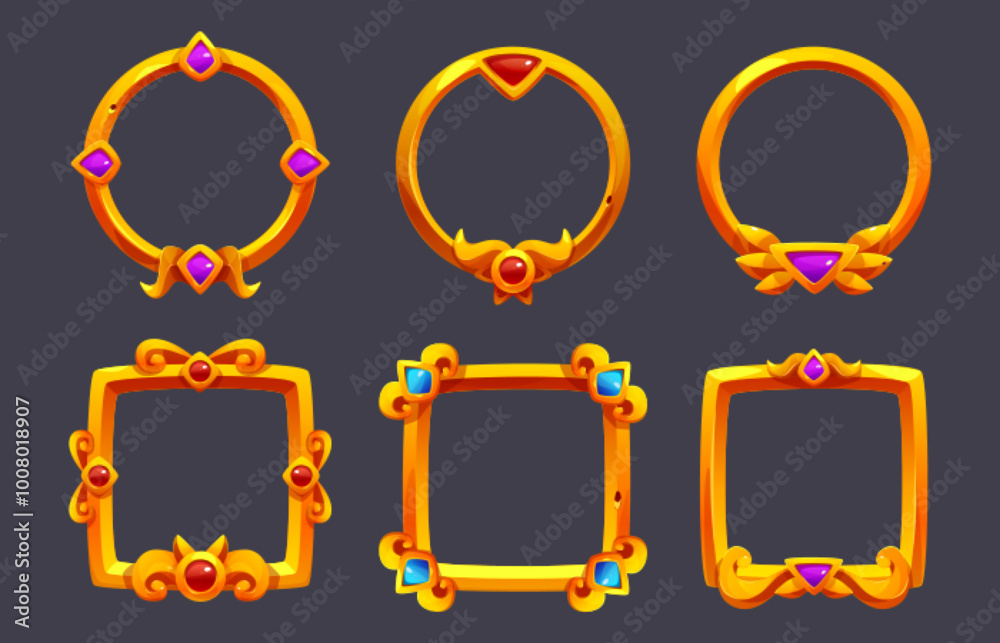 Poster medieval fantasy ui game frame for button or medal. gem stone interface element for rpg avatar. roya