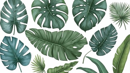 Seamless design of tropical leaves in rich green hues, isolated on a clean background for modern decor