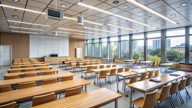 modern university classroom empty of both students and faculty.