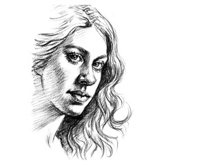 portrait of a woman pencil drawing for card decoration illustration