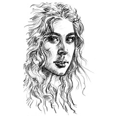 sketch of woman portrait pen drawing for card illustration decoration