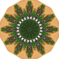 Mandala, New Year ornament. Christmas. Kaleidoscope. Fractal patterns. Element for web design, printing. Can be used for textiles, prints, phone case. For decorative paper. Holiday concept.