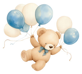 PNG  Cute bear with blue balloons