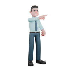 Illustration of a Professional Financial Analyst. A male financial analyst stands with his right hand pointing to the left. 3D Male