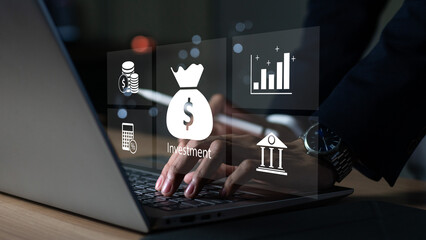 finance and investment concept, invest money, fundraising, ROI return on investment, income, retirement, compensation fund, investment, dividend tax, stock market
