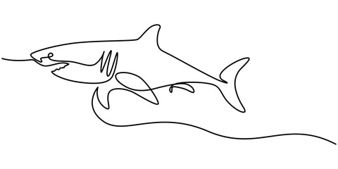 Continuous one line drawing of shark fish. Simple illustration of saltwater fish line art vector illustration, Shark Continuous Line Drawing, Shark fish in continuous line art drawing,  One continuous