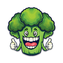 Obraz premium Broccoli character like hand showing halfton style illustration design