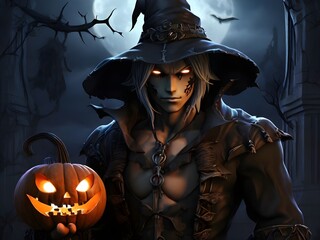 halloween pumpkin with Male vampire.