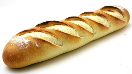 A perfectly round, golden brown ciabatta roll with a dusting of flour, isolated on a white background to emphasize its rustic appeal.