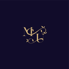 beauty leaf monogram logo organic and elegant concept MU wedding initial letter