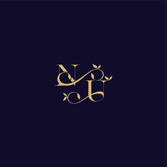 beauty leaf monogram logo organic and elegant concept NU wedding initial letter