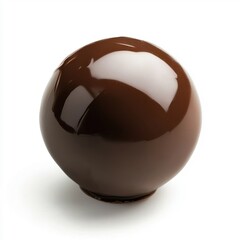 Chocolate ball isolated on a white background, showcasing its glossy surface and rich texture in an elegant presentation.