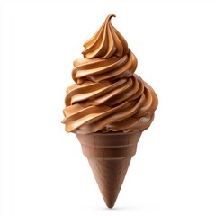 Flying soft serve chocolate ice cream, isolated on a white background, capturing the whimsical essence of this delicious treat in mid-air.